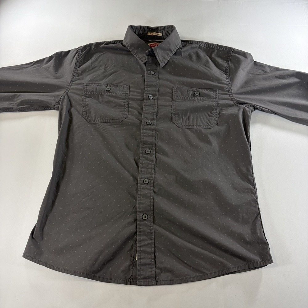 Wrangler Men's Medium Gray Flex Stretch Long Sleeve Button Shirt Dual Pocket